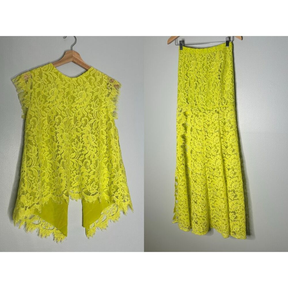Alexis Chartreuse Lace Open Back Top & Side Slit Skirt Set